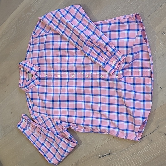 J.Crew Factory Shirt Men's sz XL Lightweight Salmon/Blue 100% Cotton Button Down - Picture 1 of 8